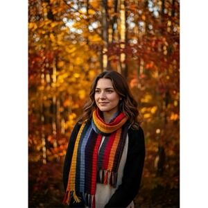 Multicolor Striped Scarf 66" Long, 76"w/Fringe, Acrylic‎